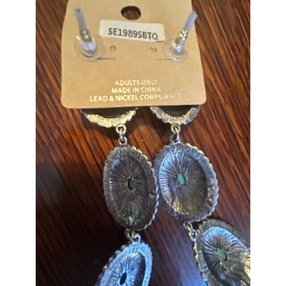 Tipi Silver Tone Faux Turquoise Beads Dangle Earrings 3.5” Shoulder Length Trend - Picture 2 of 4